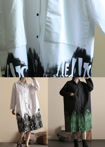 Black Green Peter Pan Collar Print Cotton Shirts Coat Spring