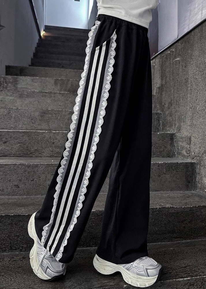 Black High Waist Pockets Kids Wide Leg Pants Spring
