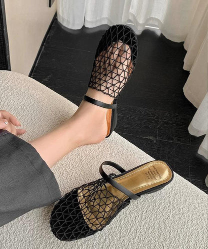 Black Hollow Out Breathable Splicing Slide Sandals