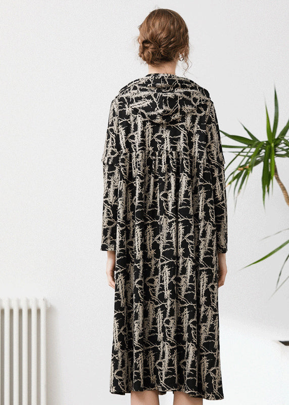 Black Hooded Tie Dye Cashmere Long Dresses Spring