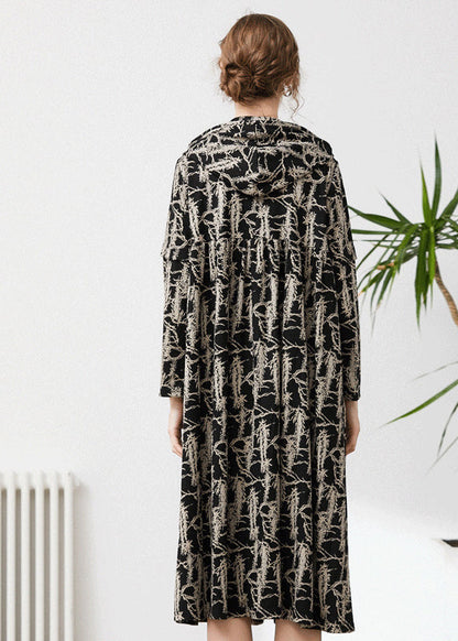 Black Hooded Tie Dye Cashmere Long Dresses Spring