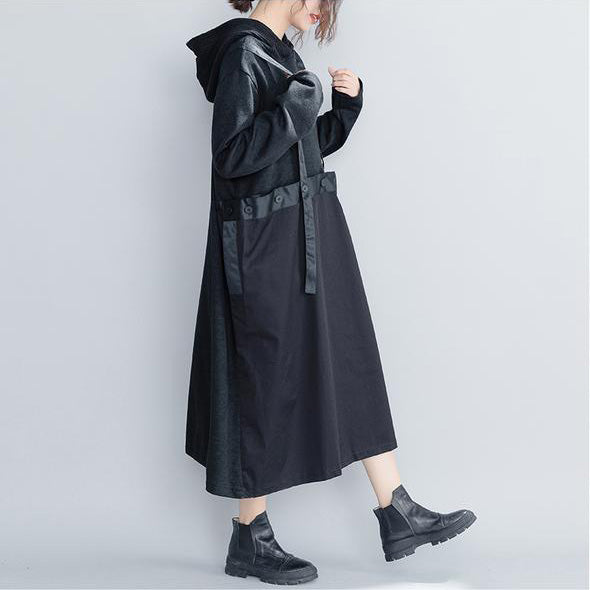 Black Hoodie Quilted Maxi Dresses Loose Clothes
