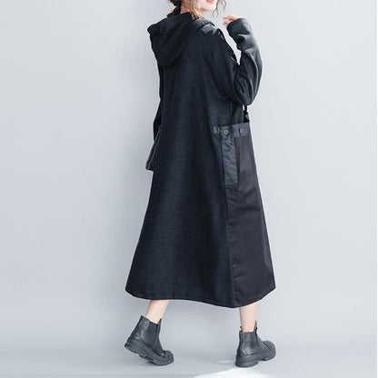 Black Hoodie Quilted Maxi Dresses Loose Clothes