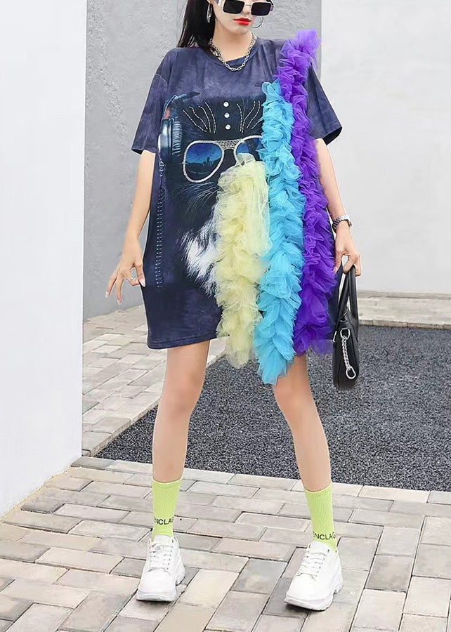 Black O-neck Tulle Patchwork T Shirt Summer