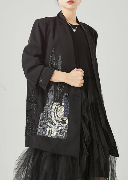 Black Original Design Patchwork Spandex Coats Spring