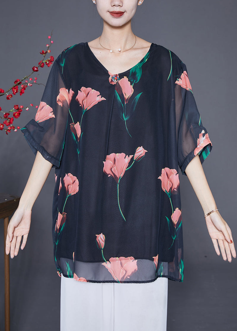 Black Oversized Chiffon Shirt Top Summer