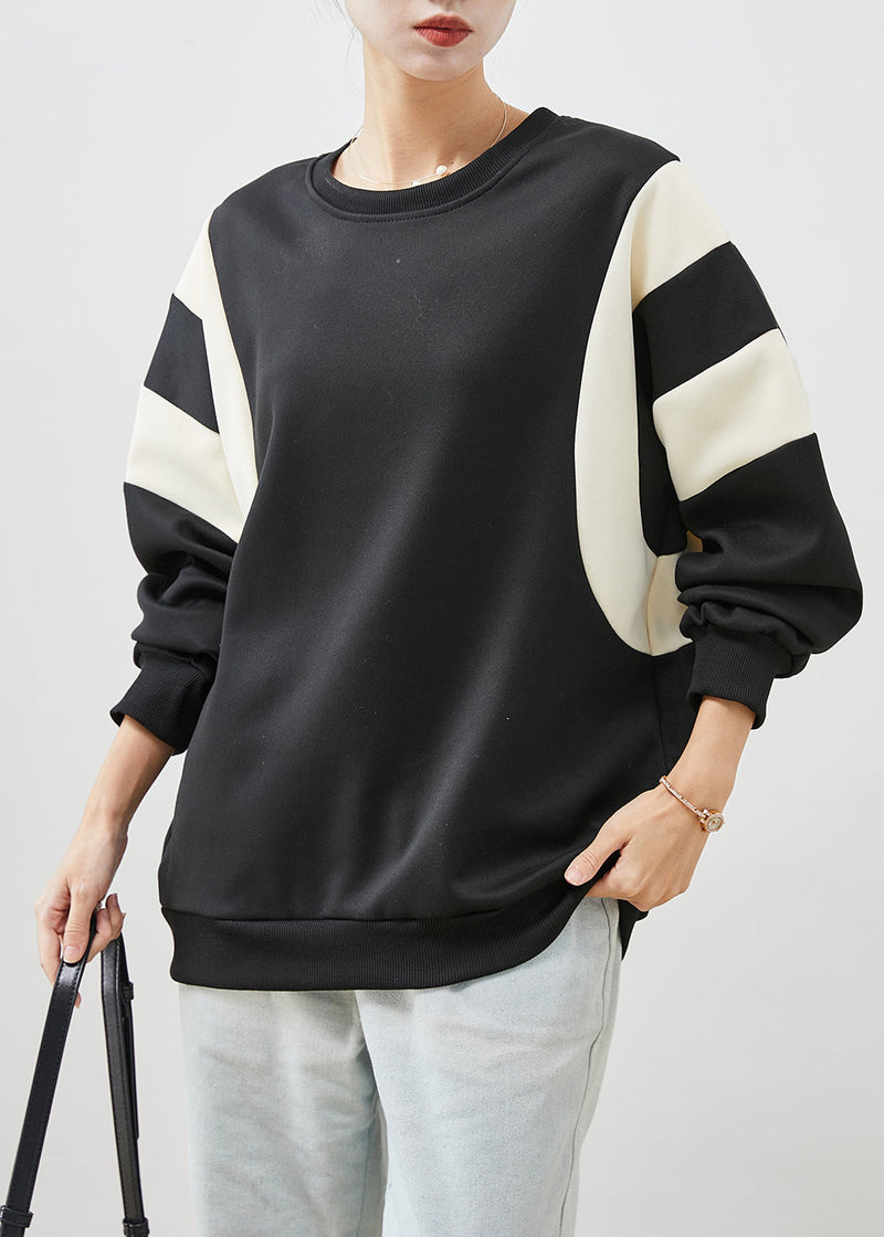 Black Oversized Patchwork Cotton Sweatshirt Spring