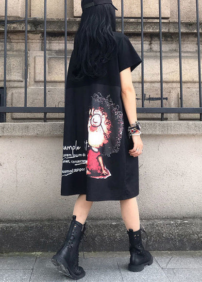 Black Oversized Patchwork Print Cotton Dress Summer