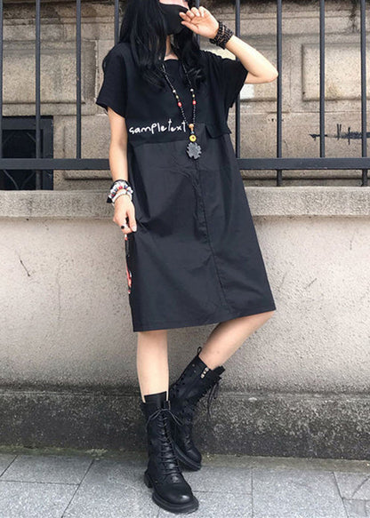 Black Oversized Patchwork Print Cotton Dress Summer