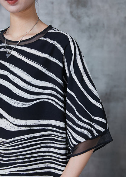 Black Oversized Striped Chiffon Tanks Summer