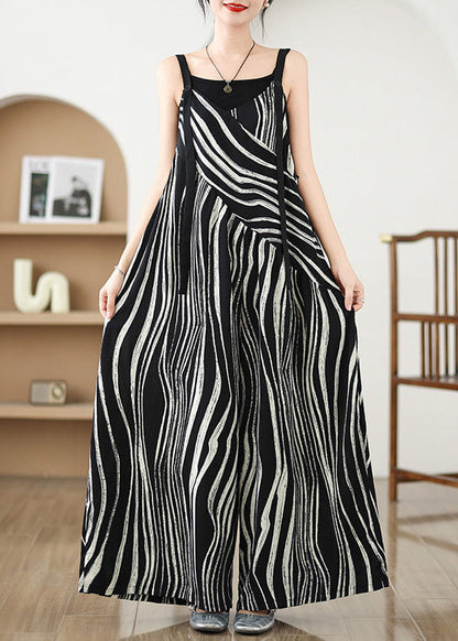 Black Oversized Striped Wide Leg Pants Jumpsuit Summer