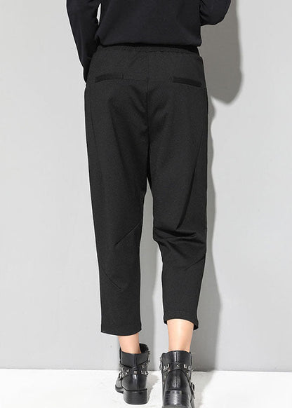 Black Patchwork Pockets Asymmetrical Design Fall Harem Pants