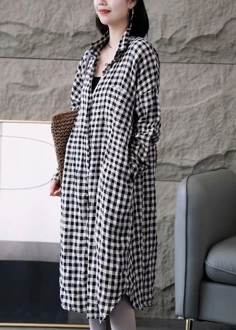 Black Peter Pan Collar Plaid Cotton Shirt Top Spring