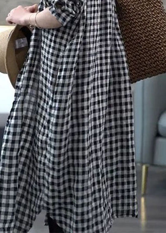 Black Peter Pan Collar Plaid Cotton Shirt Top Spring