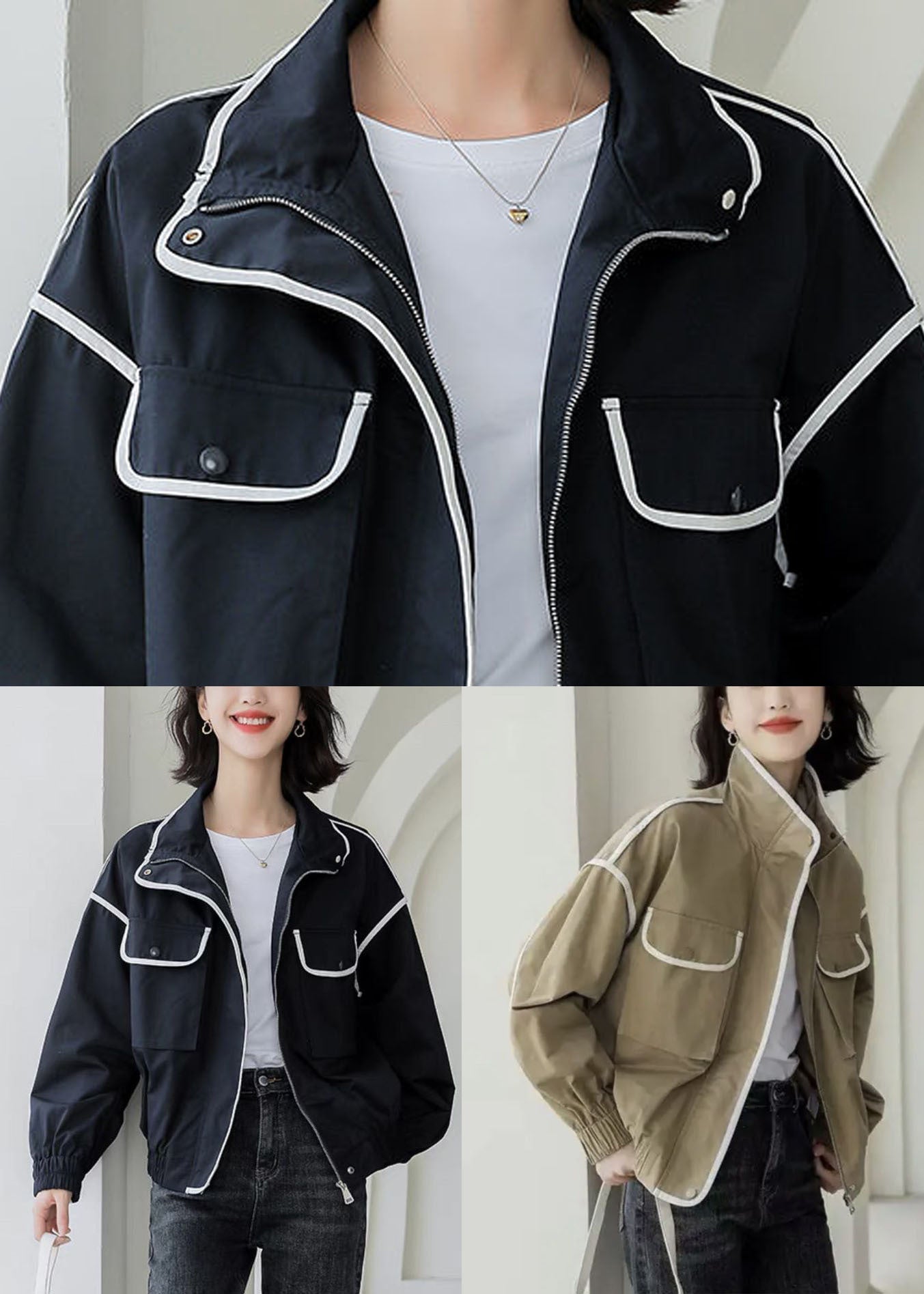 Black Peter Pan Collar Pockets Coat Spring