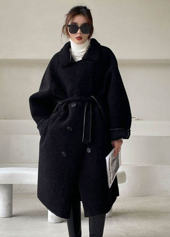 Black Peter Pan Collar Thick Faux Fur Outwear Winter