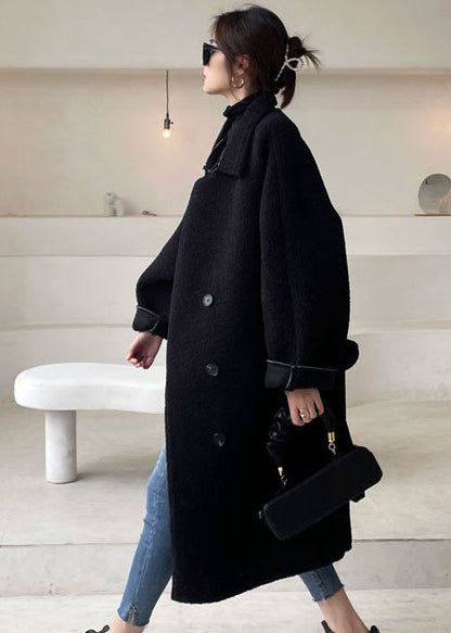 Black Peter Pan Collar Thick Faux Fur Outwear Winter