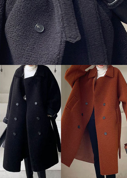 Black Peter Pan Collar Thick Faux Fur Outwear Winter