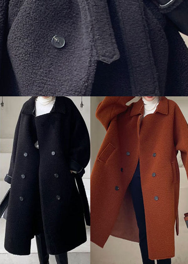 Black Peter Pan Collar Thick Faux Fur Outwear Winter