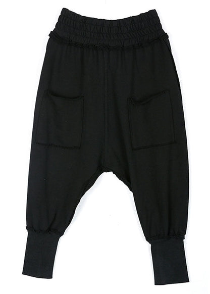 Black Pockets Elastic Waist Fall Harem Pants