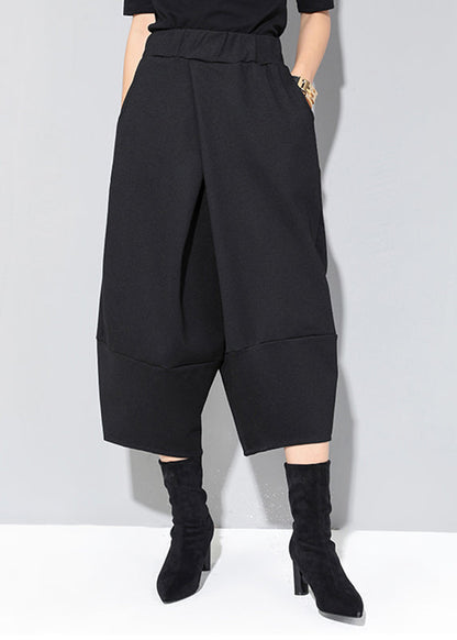 Black Pockets High Waist Crop Pants Spring