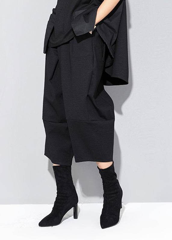 Black Pockets High Waist Crop Pants Spring