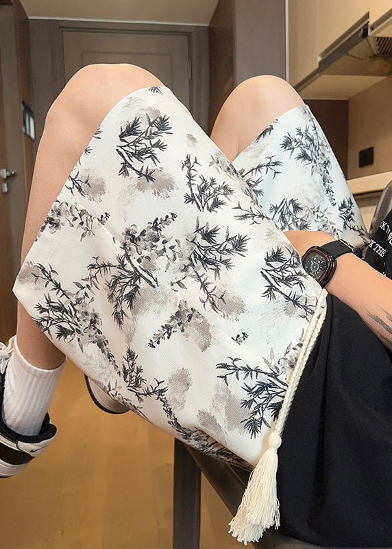 Black Pockets Print Elastic Waist Shorts Apparel Summer