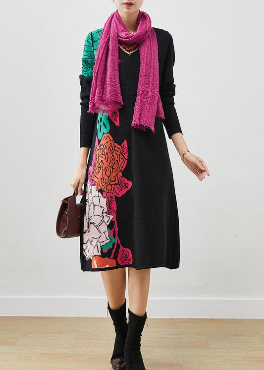 Black Print Original Design Knit Long Sweater Spring
