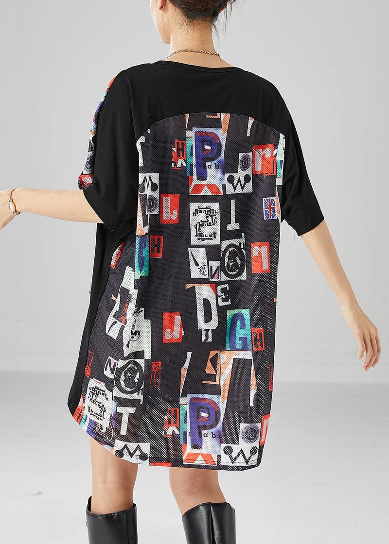 Black Print Tasseled Low High Design Cotton Tank Summer