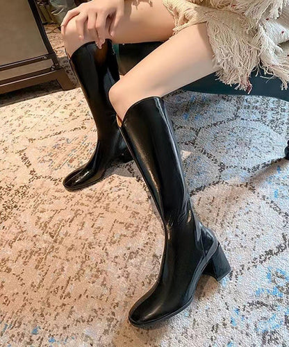Black Splicing French Chunky Long Boots