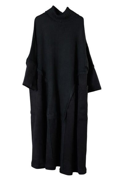 Black Turtleneck Patchwork Corduroy Fall Long Sweater