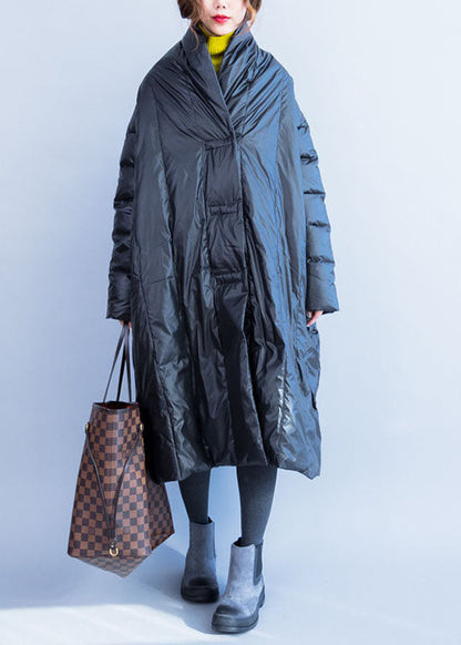 Black V Neck Pockets Duck Down Witner Coats