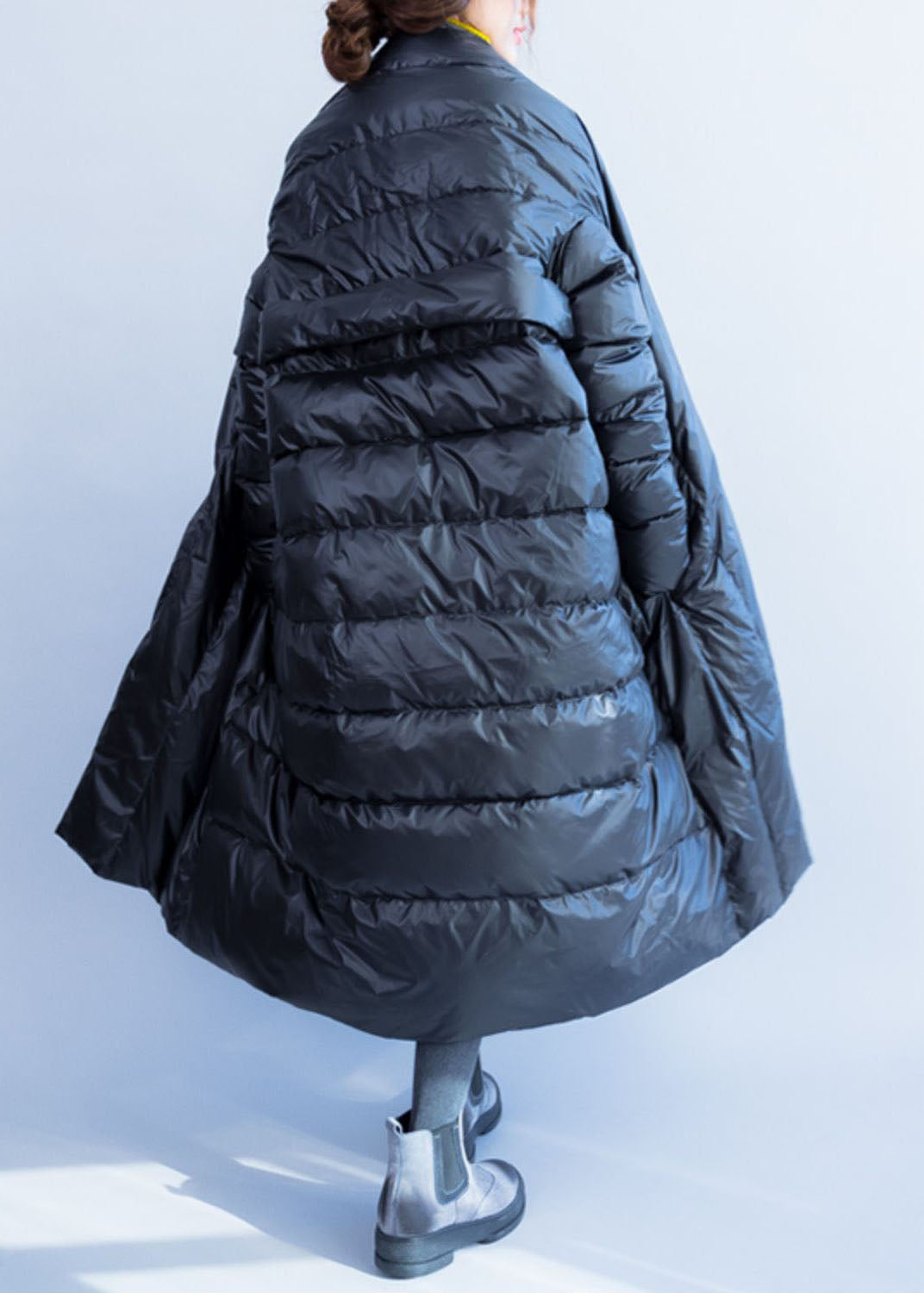Black V Neck Pockets Duck Down Witner Coats