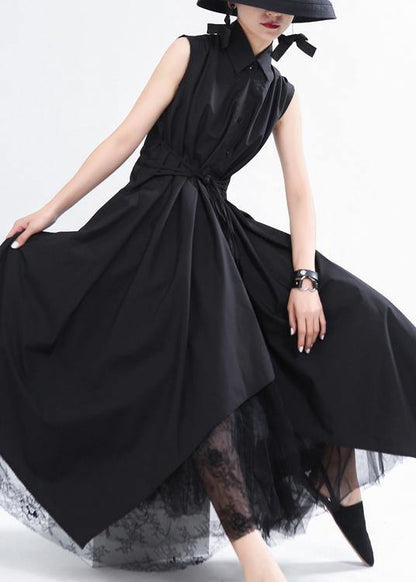 Black Asymmetrical Design Long Summer Chiffon Dress