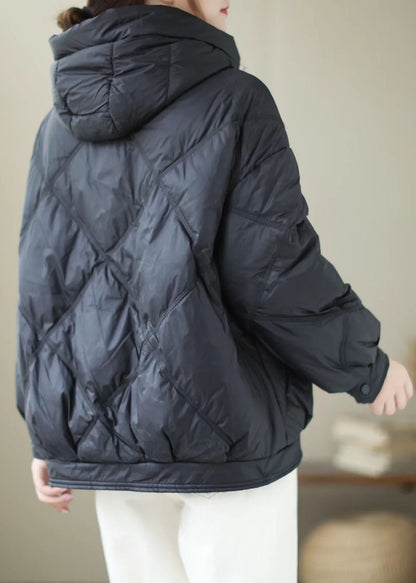 Black Hooded Zippered Winter Duck Down Winter Coats