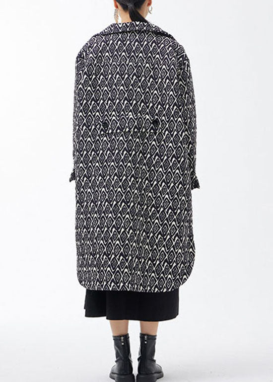 Black Side Open Peter Pan Collar Print Fine Cotton Filled Coats Winter