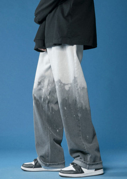 Blue Gradient Pockets Denim Pants Fall