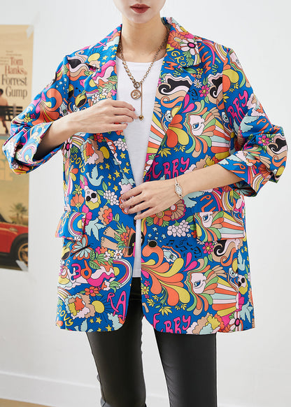 Blue Lapel Character Print Spandex Coats Fall