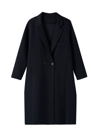 Blue Notched Button Pockets Long Coats Fall