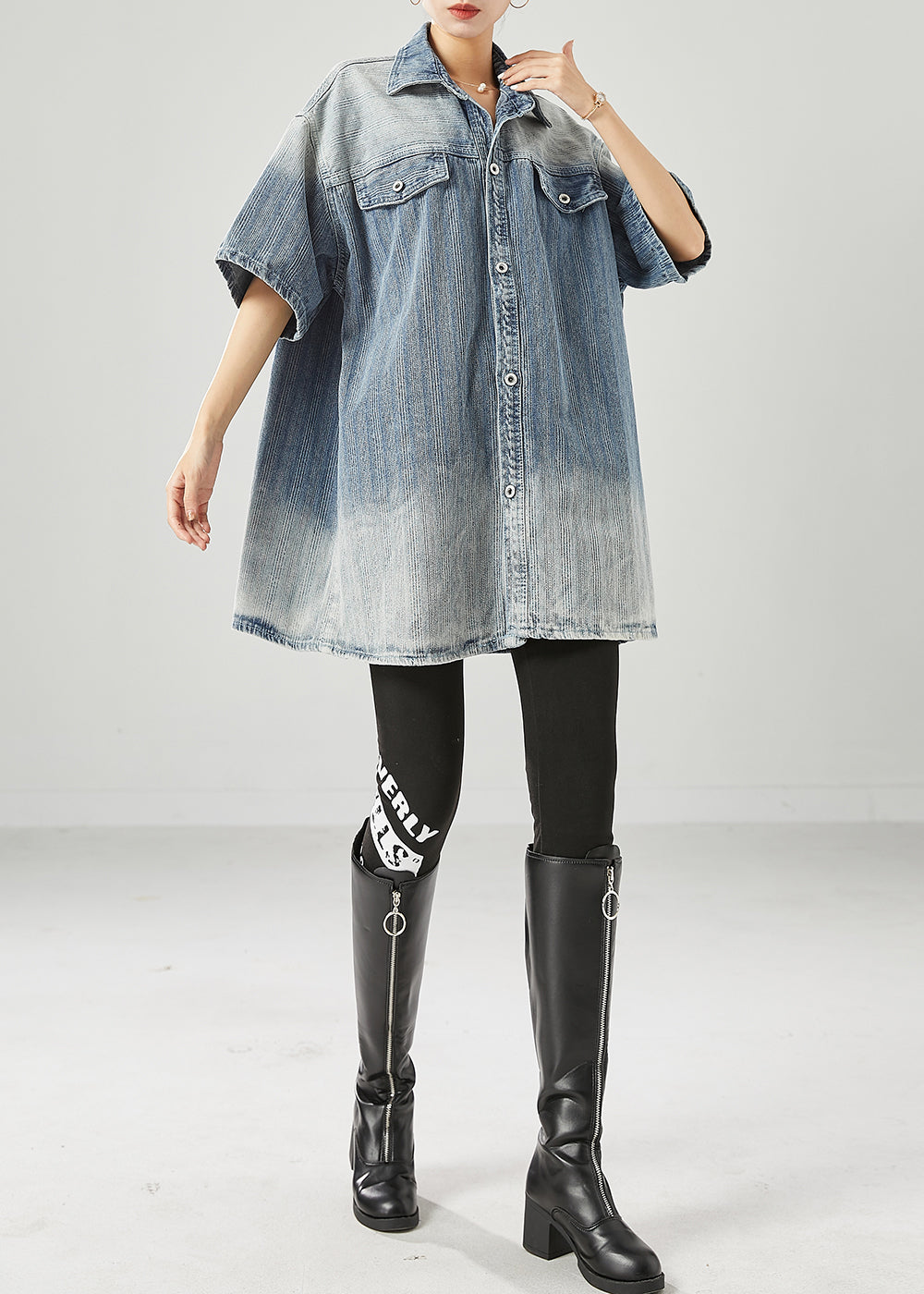 Blue Oversized Gradient Color Denim Coats Summer