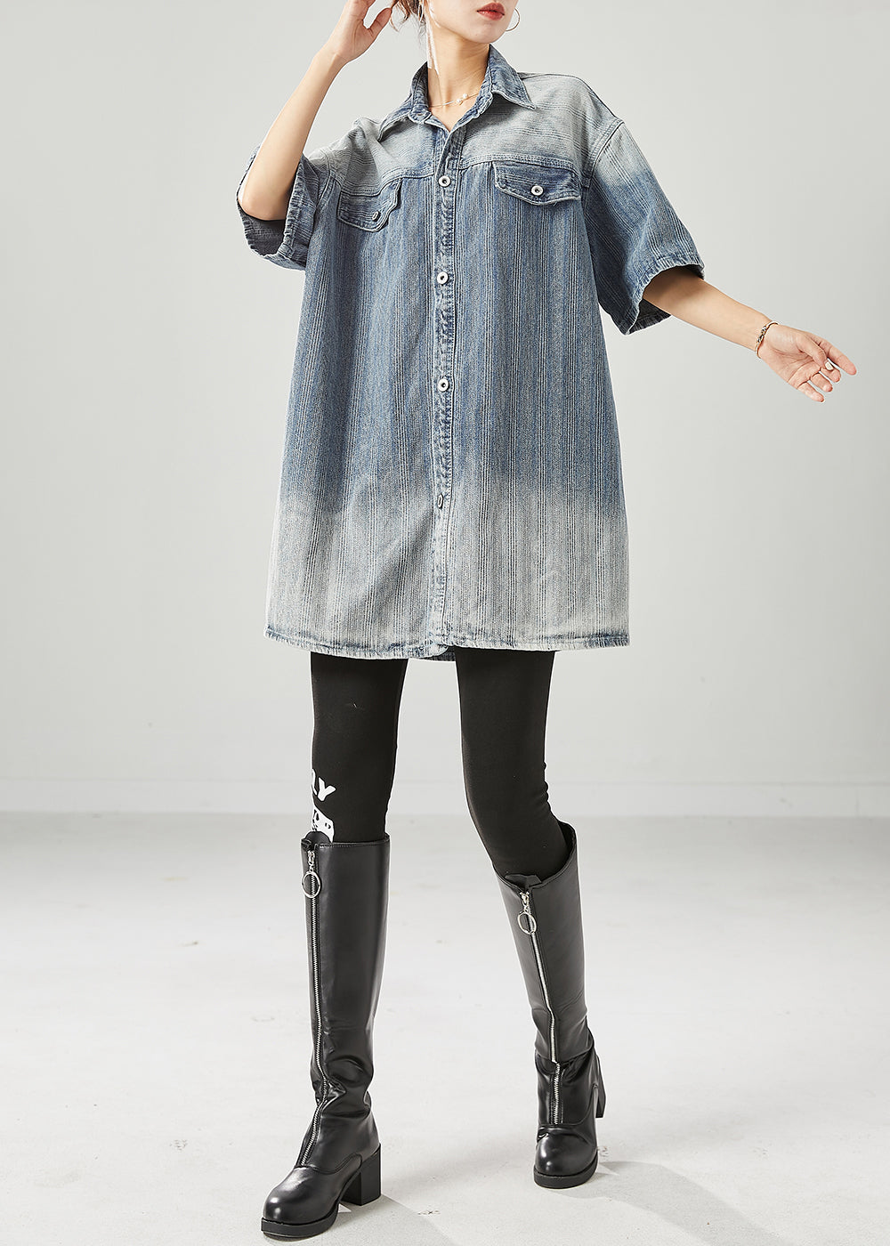 Blue Oversized Gradient Color Denim Coats Summer