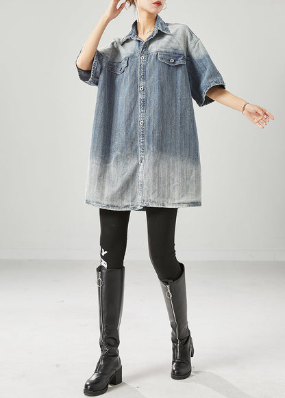 Blue Oversized Gradient Color Denim Coats Summer
