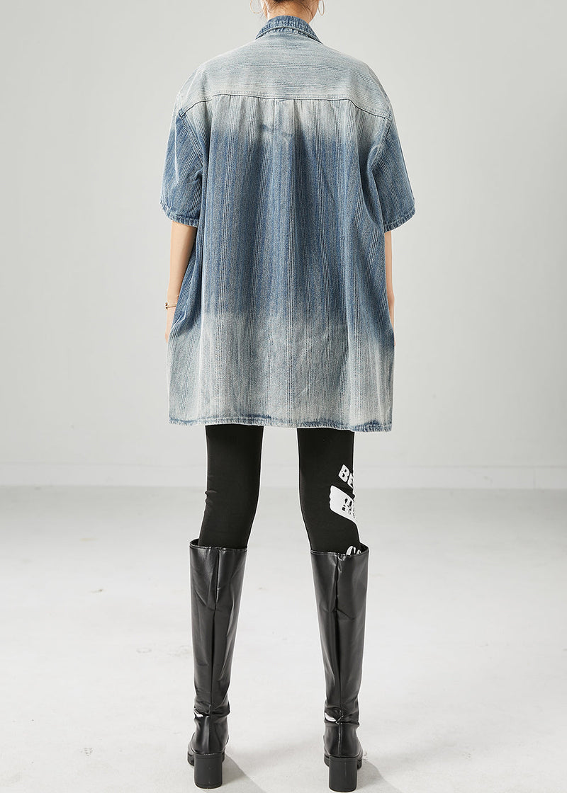 Blue Oversized Gradient Color Denim Coats Summer