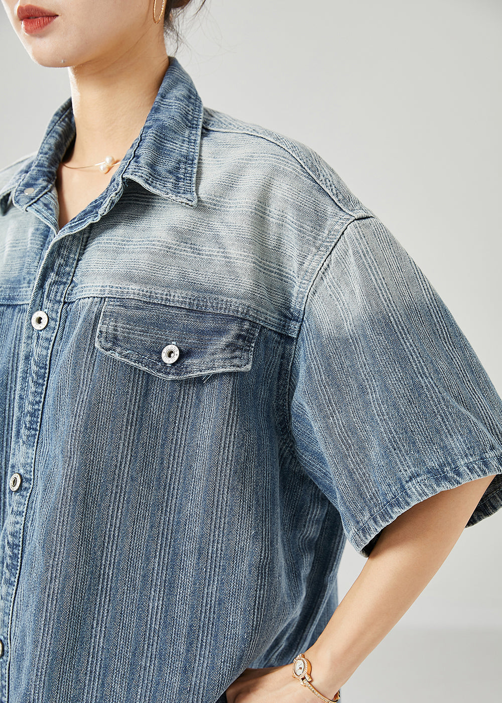 Blue Oversized Gradient Color Denim Coats Summer