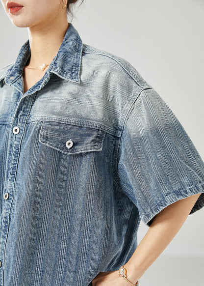 Blue Oversized Gradient Color Denim Coats Summer