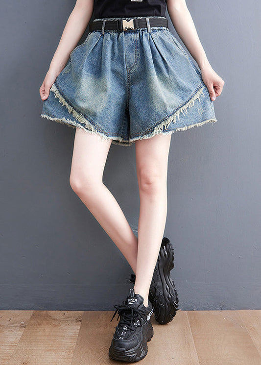 Blue Patchwork High Waist Denim Shorts Summer