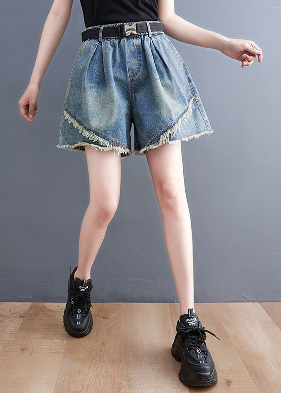 Blue Patchwork High Waist Denim Shorts Summer