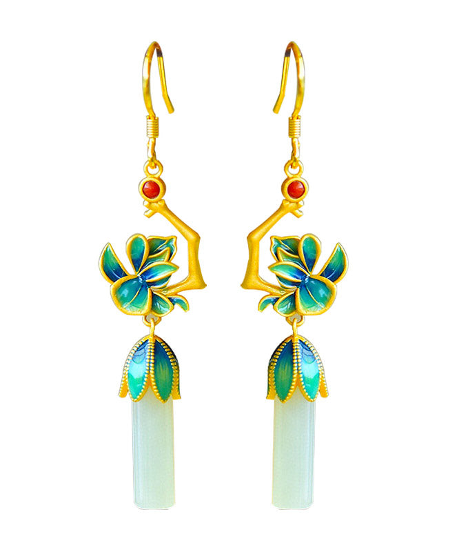 Blue Sterling Silver Jade Agate Enamel Drop Earrings