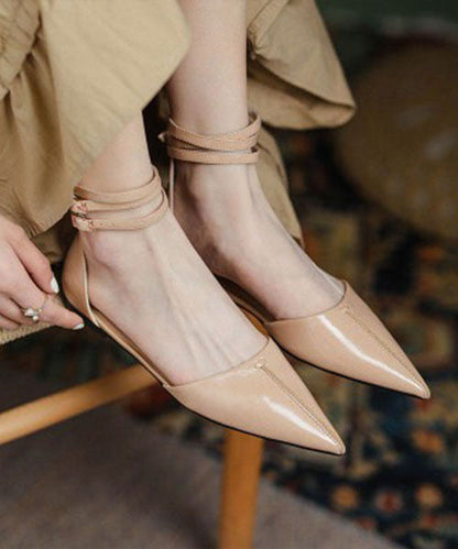 Brown Cowhide Leather Walking Sandals Pointed Toe Buckle Strap