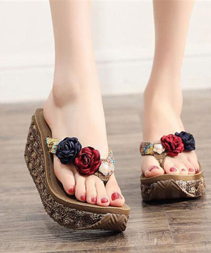 Brown Splicing Holiday Thong Sandals Platform